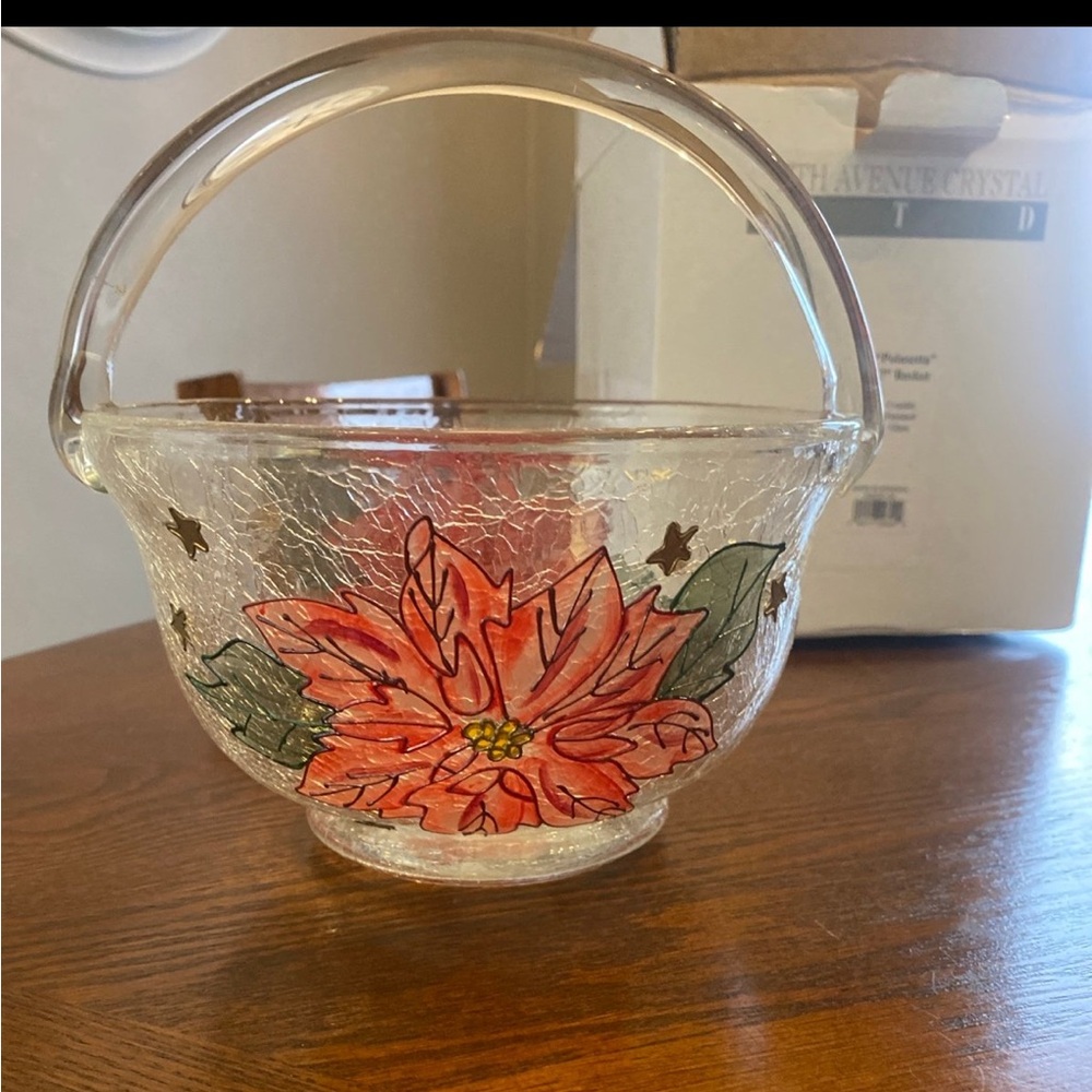 Avenue Glass Bowl with Red Floral Design